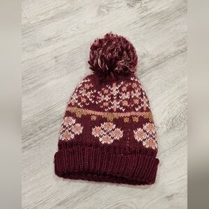 Cozy Burgundy Knit Pom-Pom Beanie